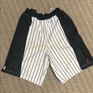 Jordan: Nike Air Jordan Pinstripe Black and White Athletic Shorts